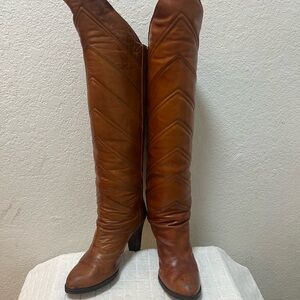 Yves Saint Laurent Tan Over the Knee Boots Vintage.